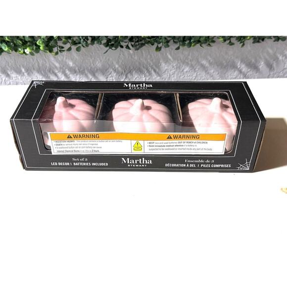 Martha Stewart Pink Ceramic LED Pumpkins Set of 3 Halloween Decor Light Up - Picture 2 of 5
